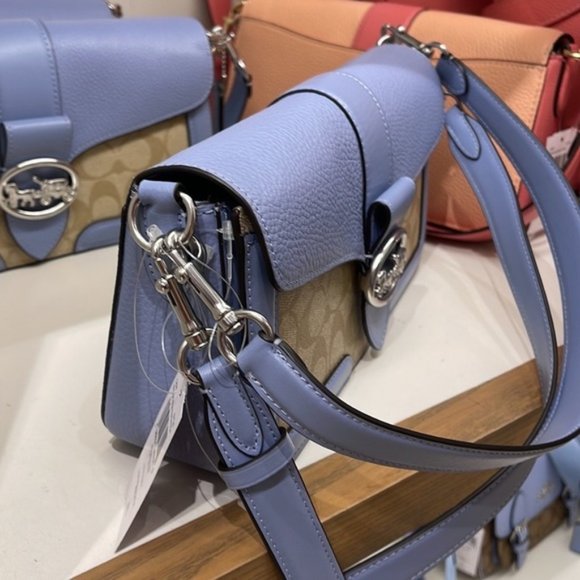 Coach Georgie Shoulder Bag In Signature Canvas Light Khaki / Marble Blue - Picture 5 of 16